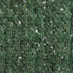 Dark green artificial leaf hedge privacy fence panel close-up of leaf and mesh weave