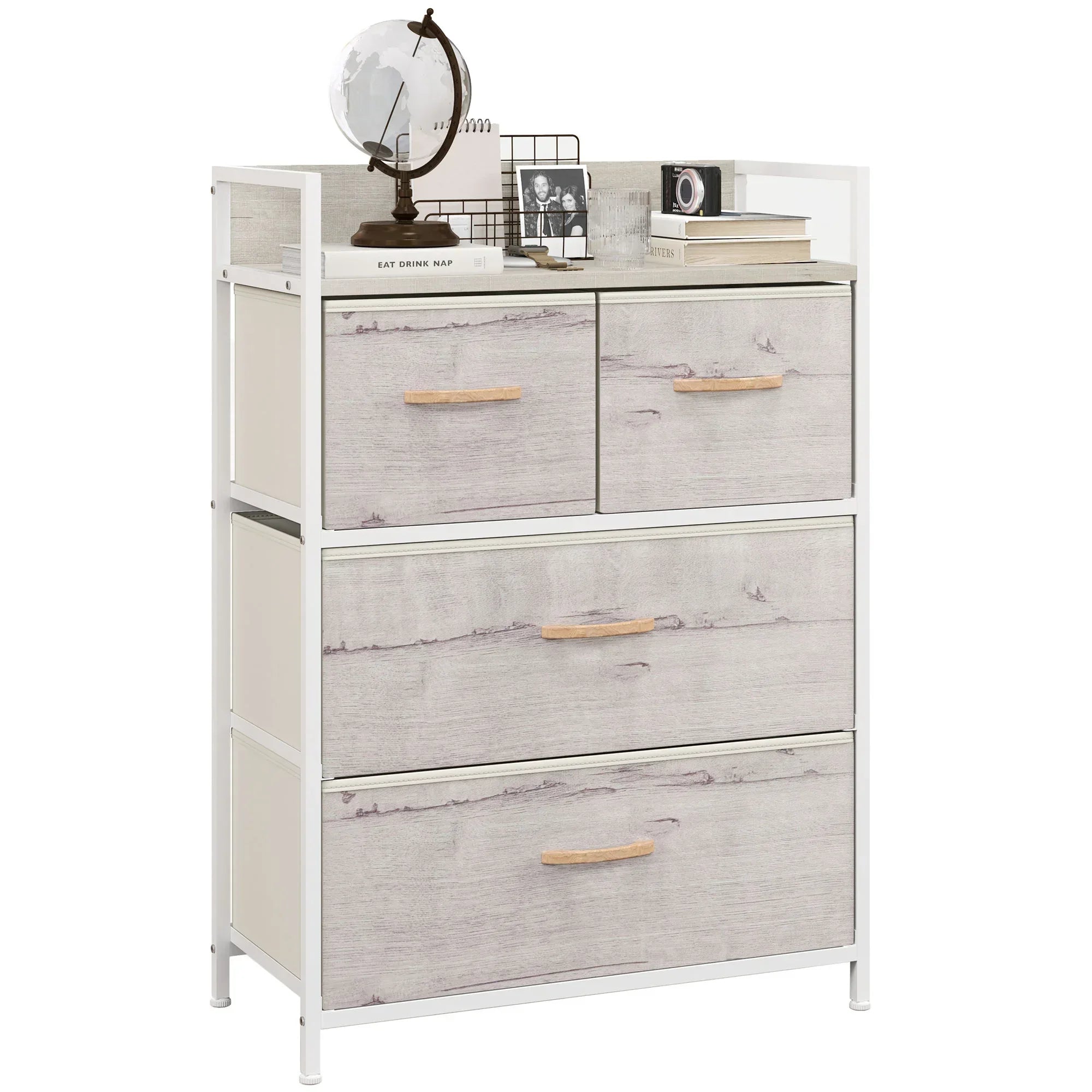 Rustic Chest of Four Fabric Drawers - Black - Bobobiy