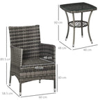 Mixed grey rattan bistro chair with padded seat and matching two-tier coffee table