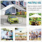 White open canopy tent for carport, gazebo, or party shelter with steel frame