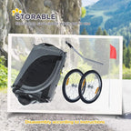 Grey and black bike pet trailer attachment with cover folded for storage