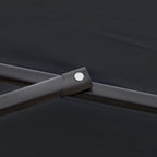 Black parasol canopy fabric panel with stitched corner strap and snap fastener