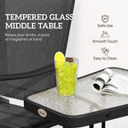 Black-framed tempered glass middle table with clear tabletop surface