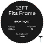 Black round trampoline replacement mat with attachment points for springs