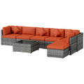 Eight-Piece Rattan Sofa Set - Orange/Grey - Bobobiy