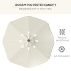 Cream polyester umbrella canopy with wind vent for reduced wind stress