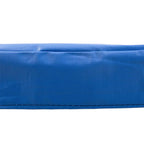 Blue trampoline pad border with textured woven surface and stitched seam