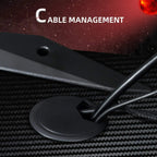 Desk cable management grommet and routed cable channel on black textured top