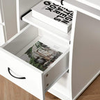 White desk storage drawer with metal handle and inner shelf for accessories