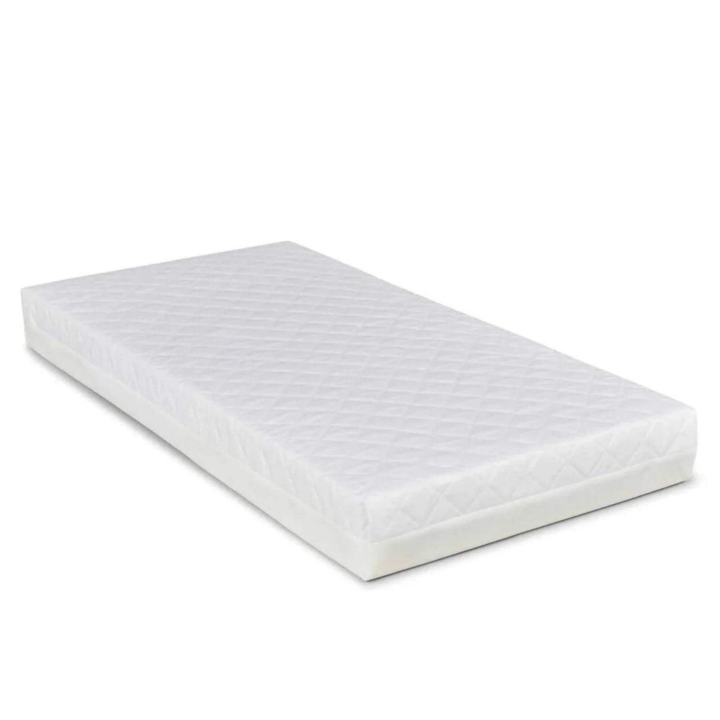 Premium sprung mattress with white quilted cover, laid flat