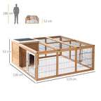Wooden rabbit hutch run cage with wire mesh sides and black asphalt roof panel