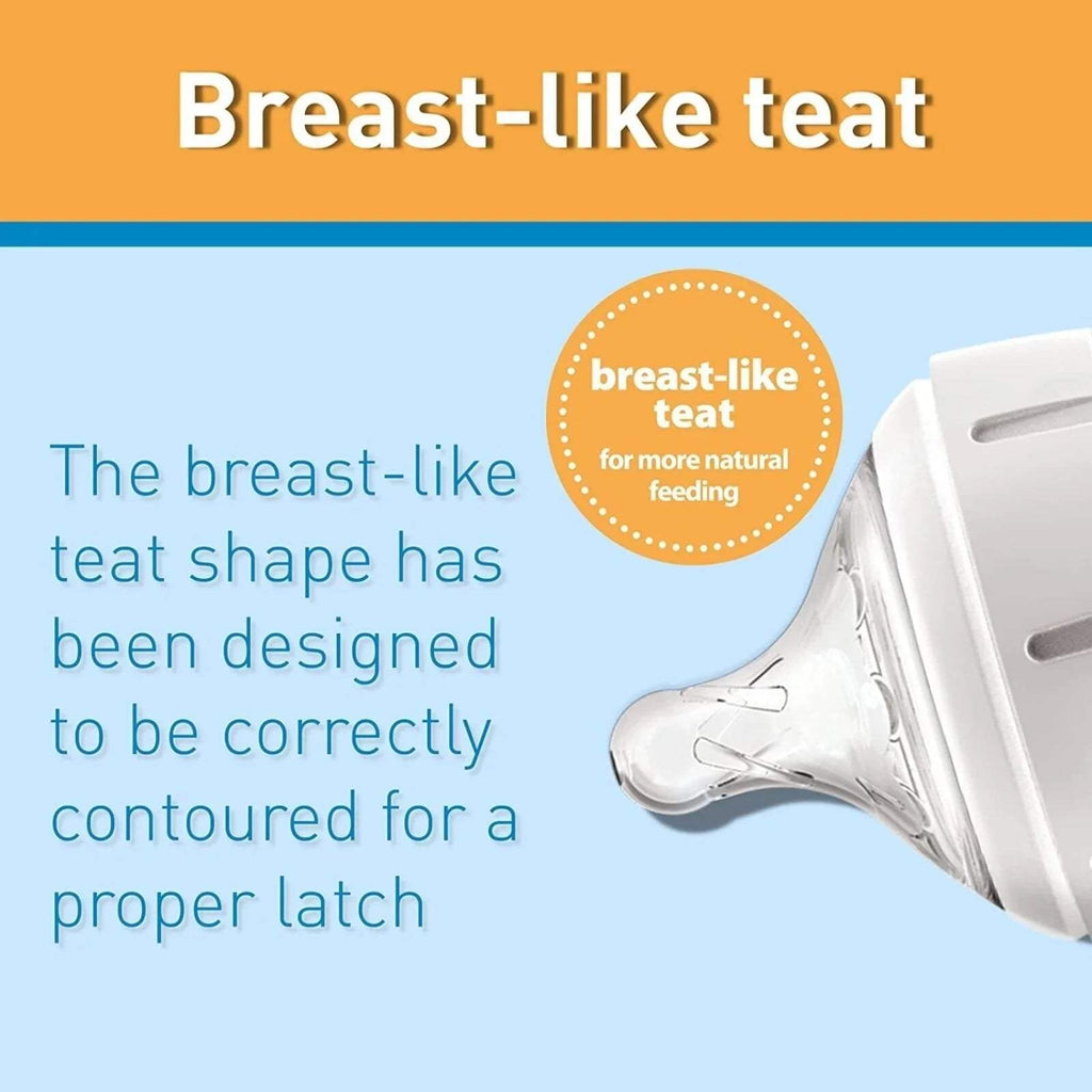 Breast-like teat design graphic showing latch-shaped silicone feeding