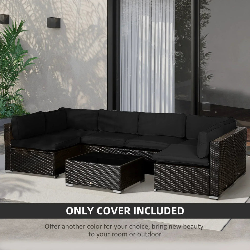 Garden Rattan Sofa Cushion Polyester Cover Replacement Outdoor- No Cushion Included, Black - Bobobiy