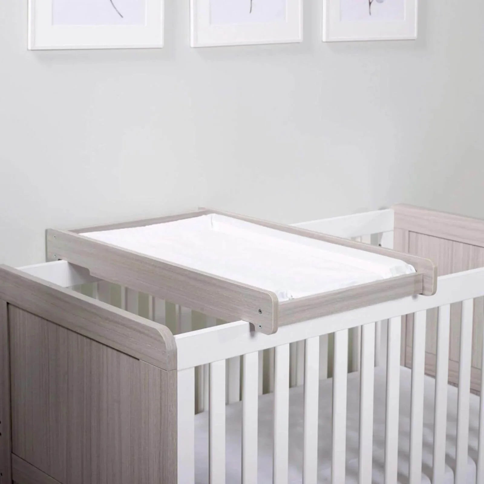 Ash grey cot top changer with side panel and flat changing surface