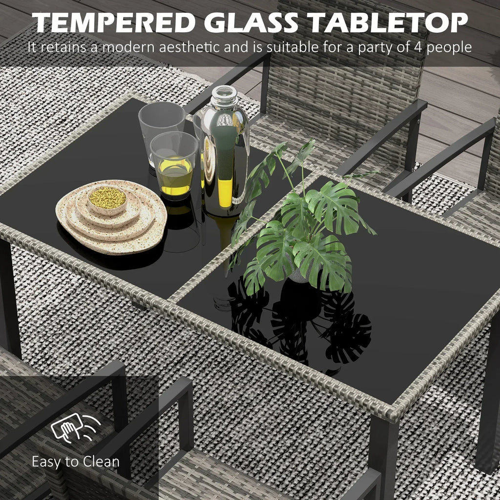 Outdoor Dining Set 5 Pieces Patio Conservatory with Tempered Glass Tabletop,4 Dining Chairs - Mixed Grey - Bobobiy