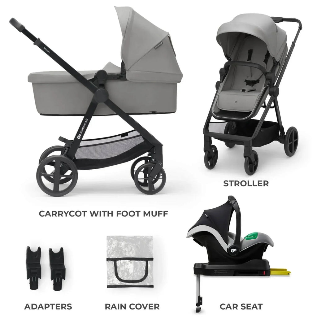 Kinderkraft Newly Mink Pro 4-in-1 Travel System - Moonlight Grey - Bobobiy
