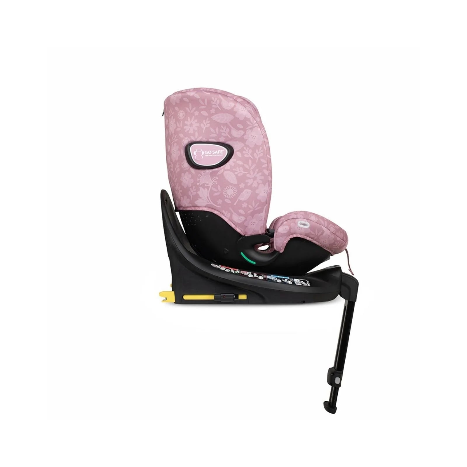 Light pink patterned infant car seat with padded insert and black base