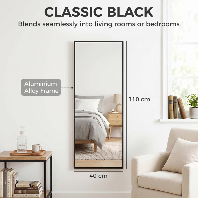 Black rectangular full-length mirror with thin aluminum alloy frame