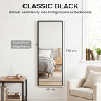 Black rectangular full-length mirror with thin aluminum alloy frame