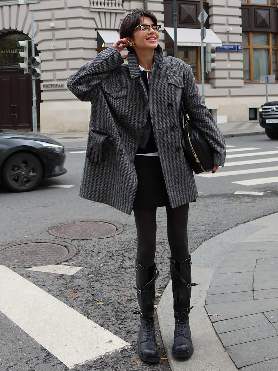 Mid-Length Double-Breasted British-Style Wool Coat