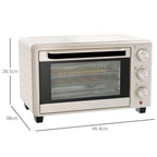 Cream 21L mini countertop oven front view with glass door and 3 control knobs