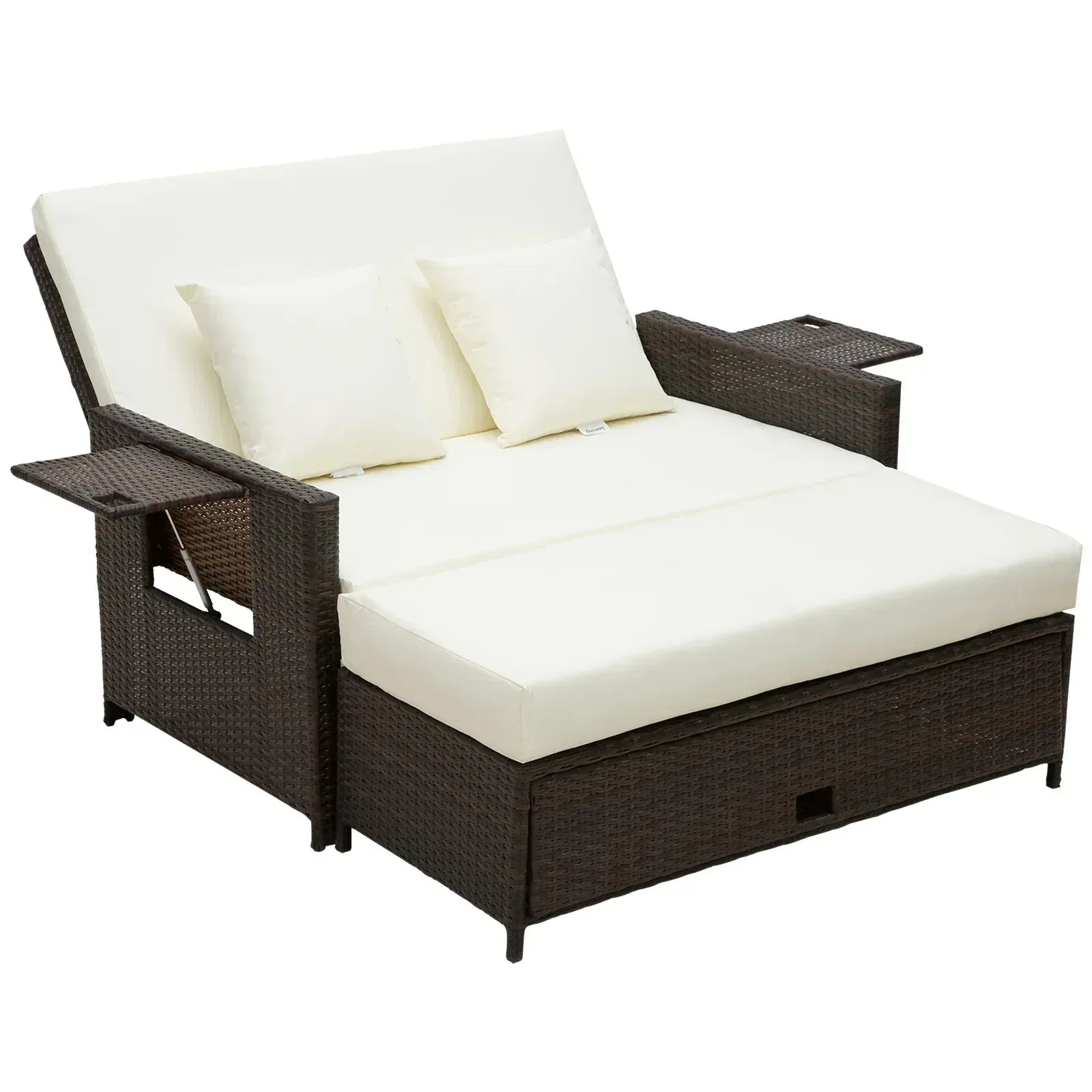 Rattan Sun Lounger 2 Seater Day Bed-Brown - Bobobiy