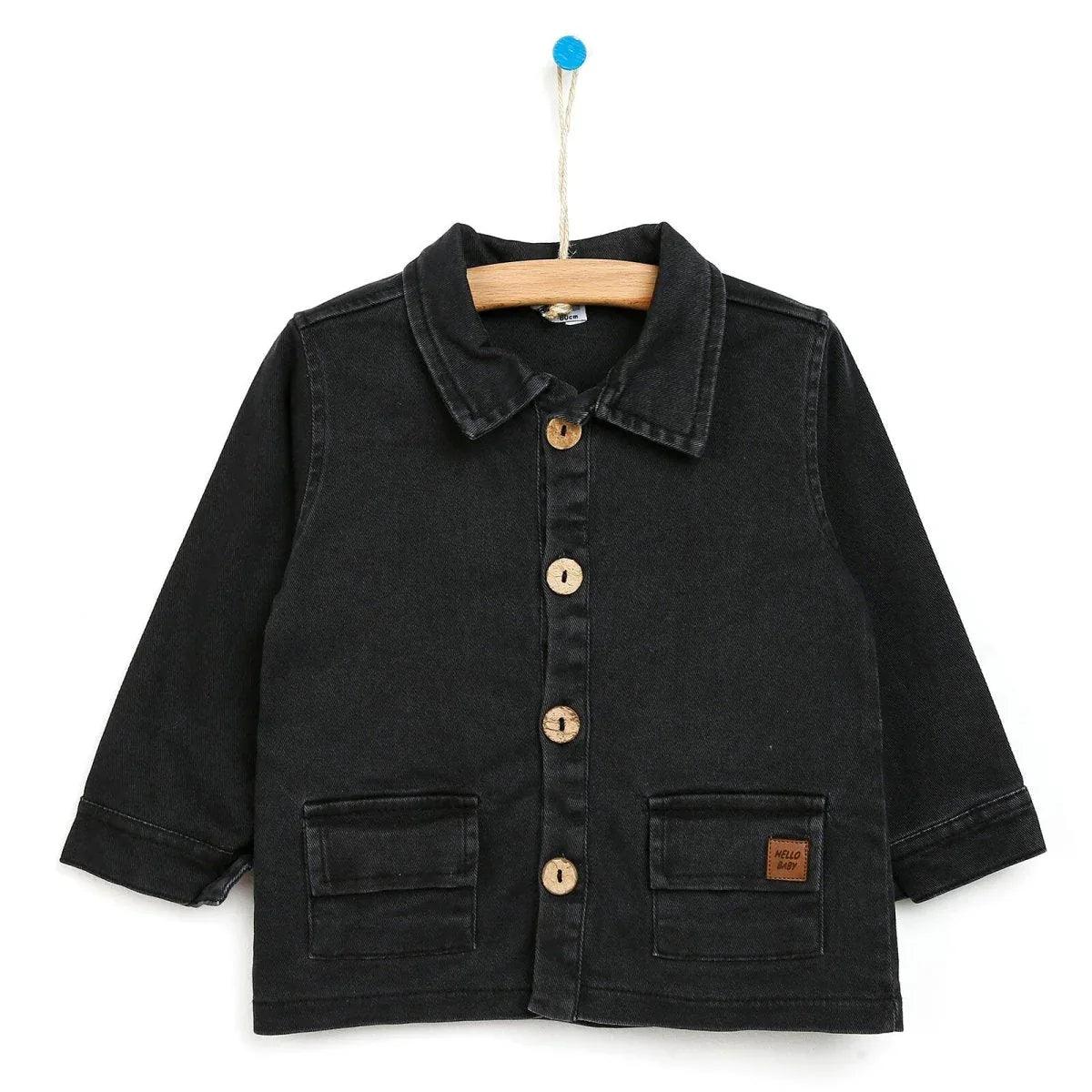 Baby boy dark anthracite jacket with button front and turn-down collar