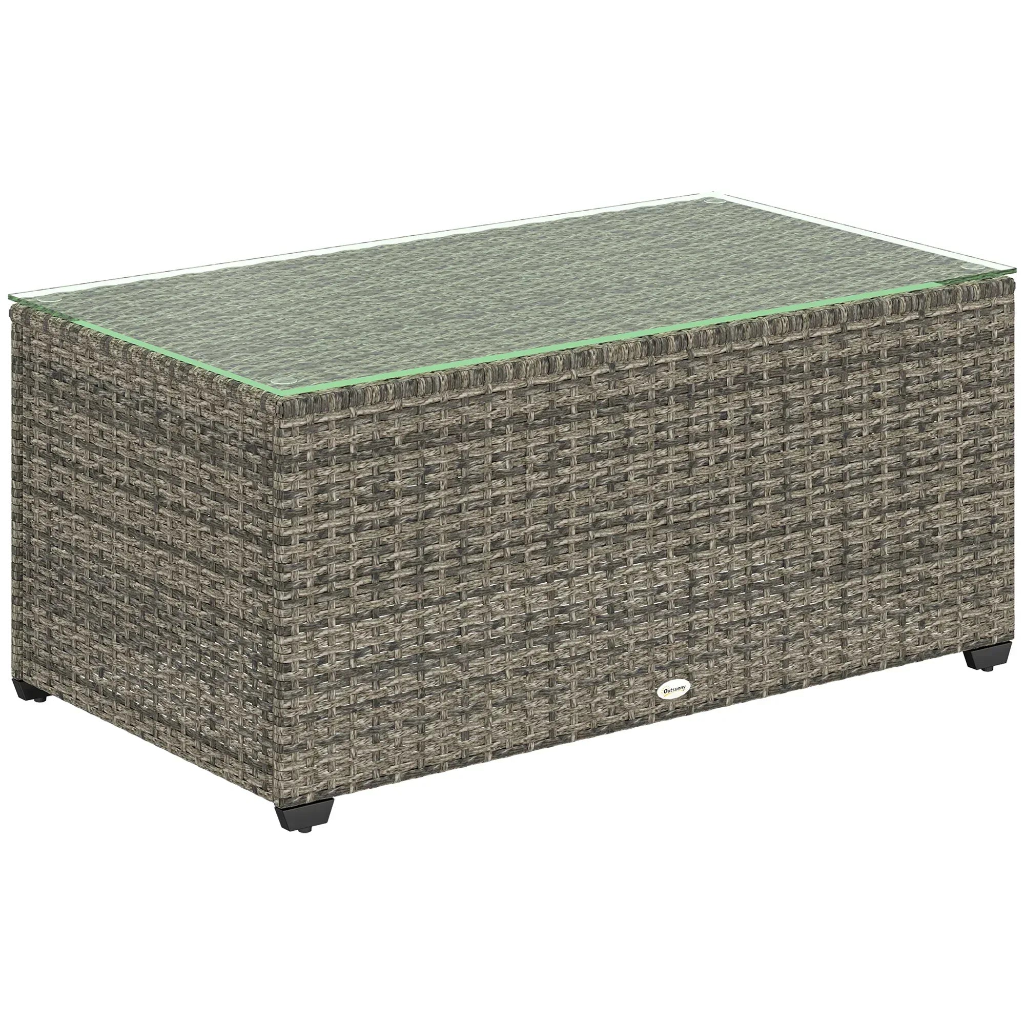 90 x 50cm Glass-Top Rattan Side Table - Dark Grey - Bobobiy