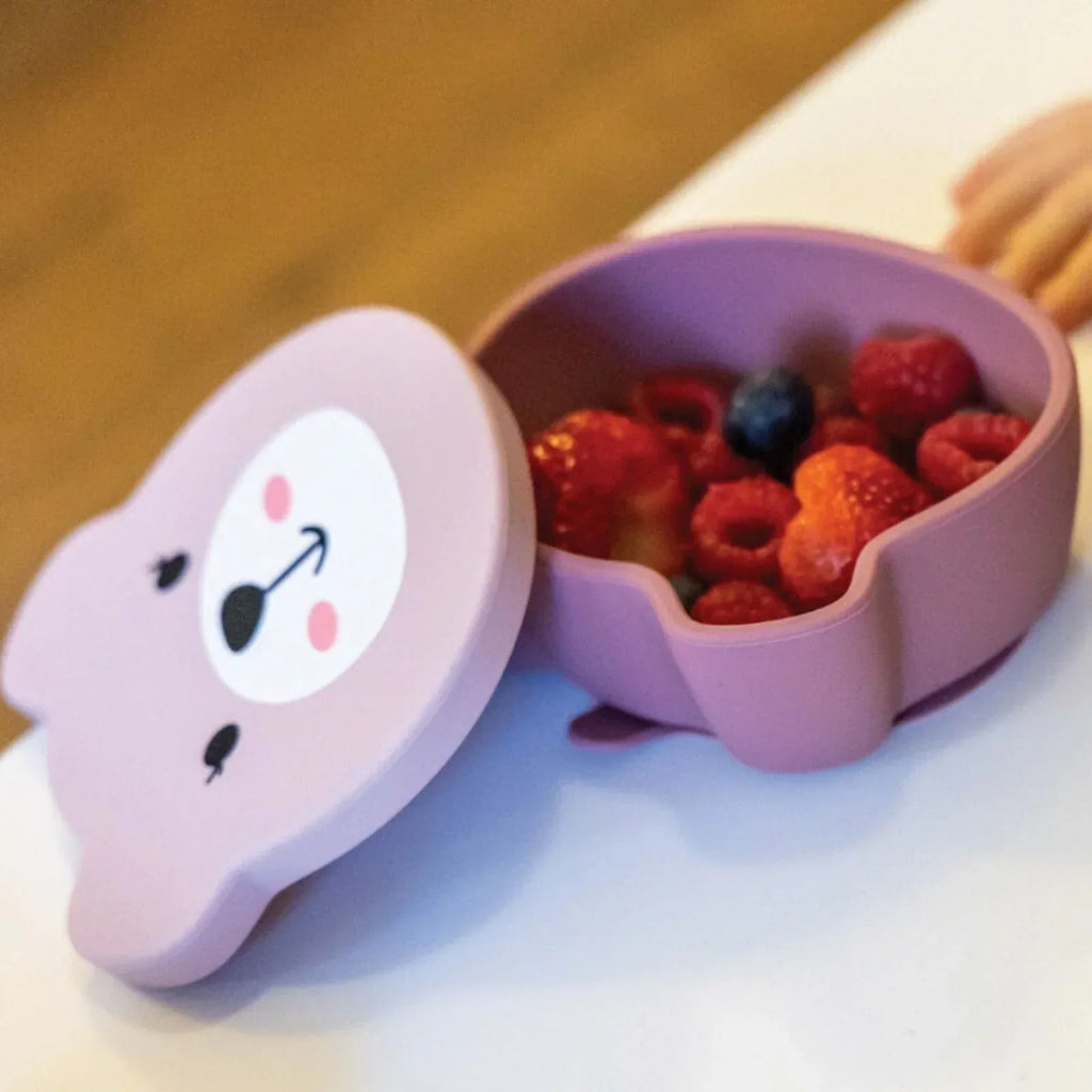 TUM TUM Silicone Weaning Bowl & Spoon Set Betsy Bear - Pink - Bobobiy