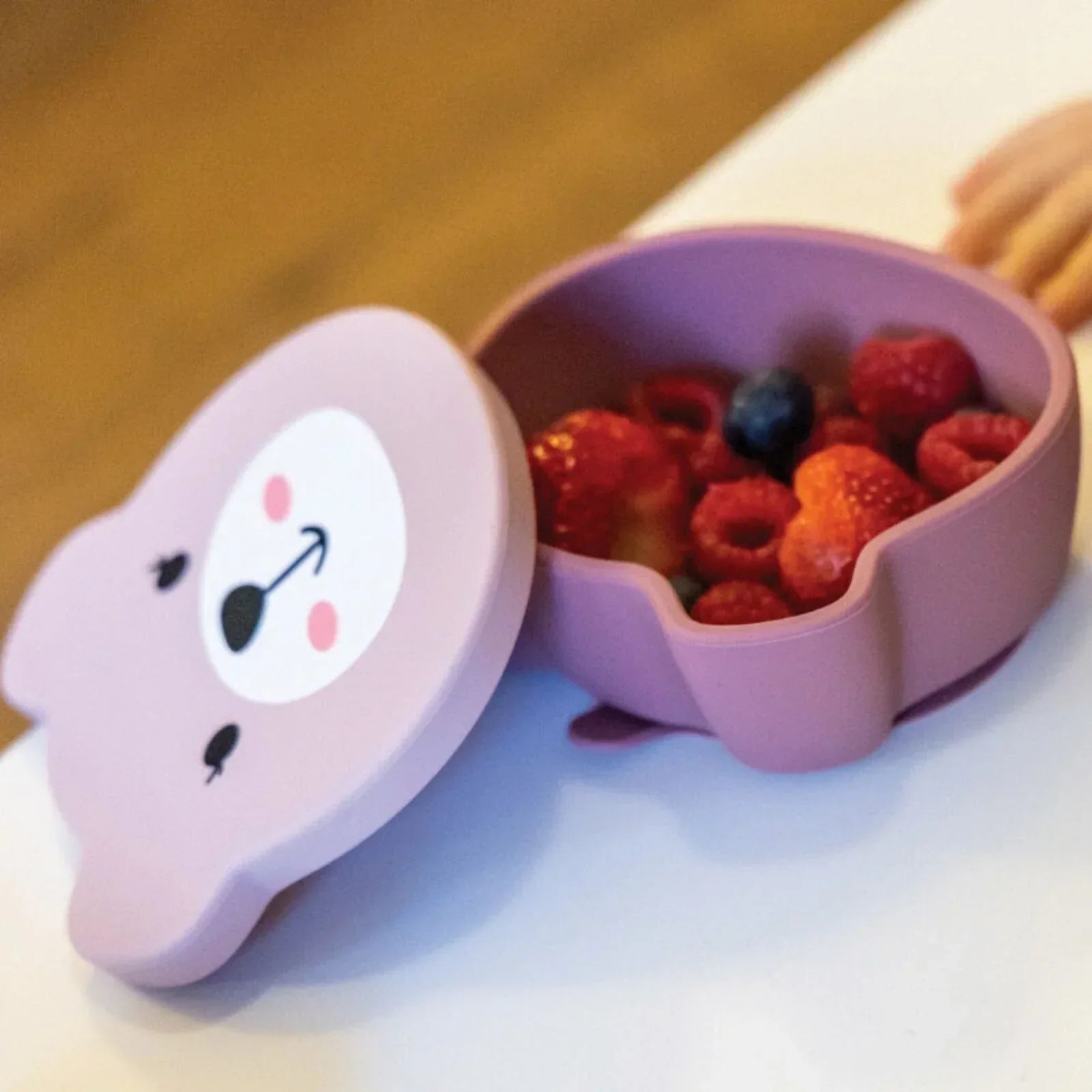 TUM TUM Silicone Weaning Bowl & Spoon Set Betsy Bear - Pink - Bobobiy