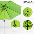 Light green garden parasol umbrella detail with vented canopy and rib structure