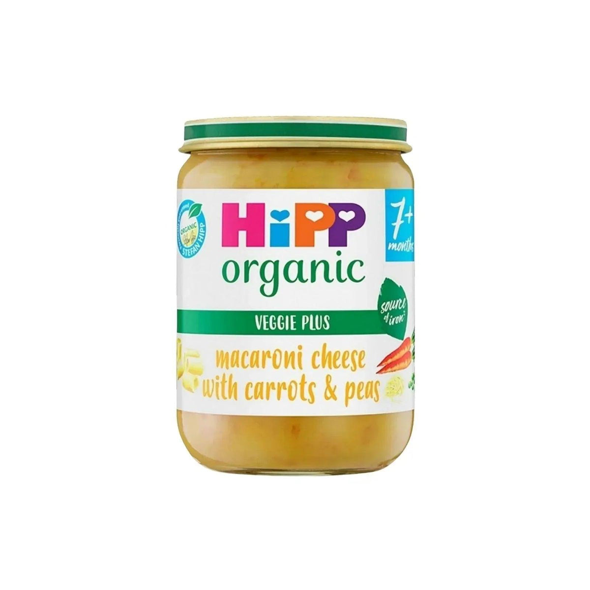 HiPP organic veggie plus macaroni cheese with carrots and peas baby food jar (7+ months)