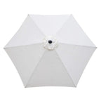 Cream round parasol canopy viewed from above with center button