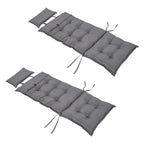 Set of 2 dark grey padded chair cushions with backrest sections and tie strings
