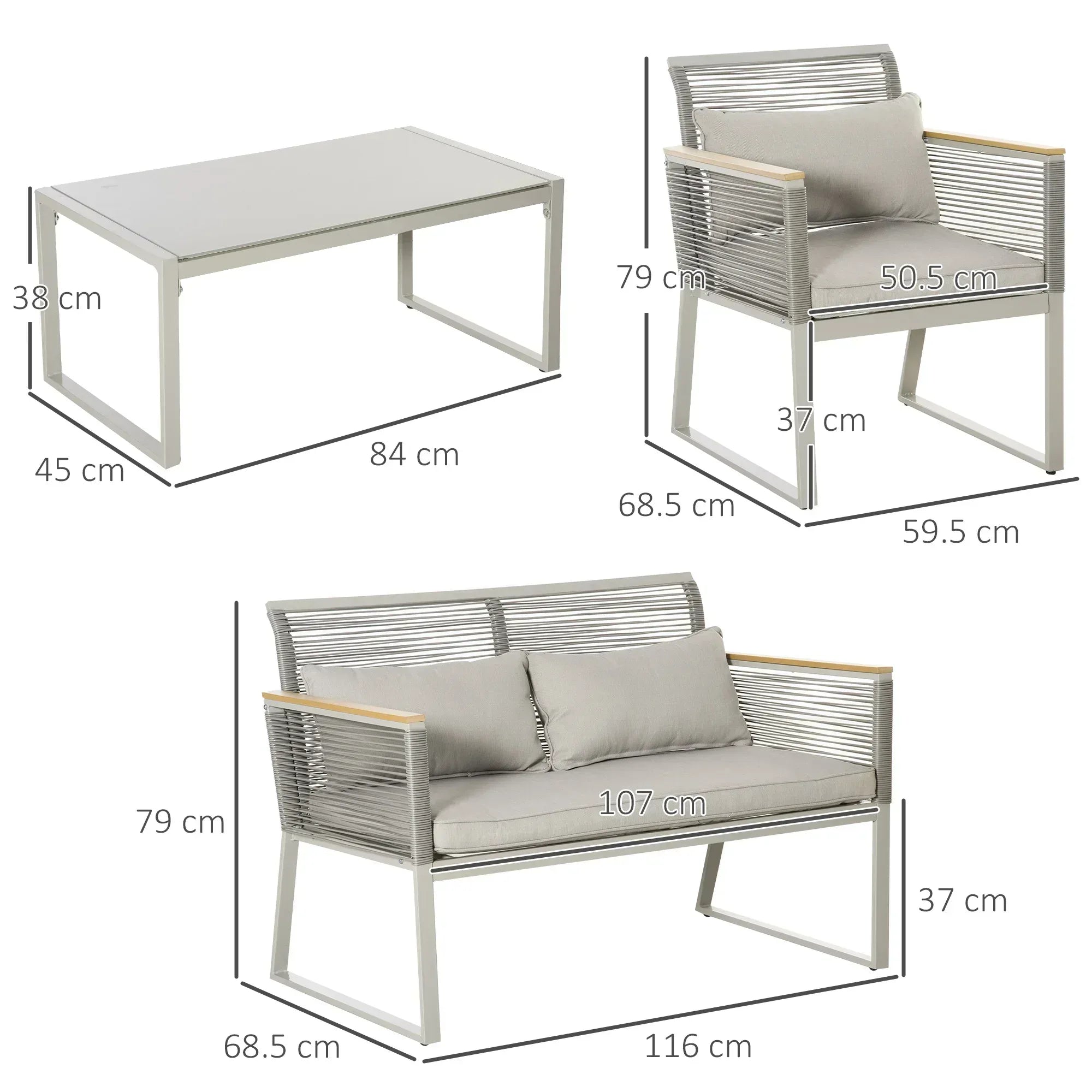 4 Pieces Rattan Garden Furniture Set - Grey - Bobobiy