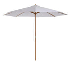 Cream garden table parasol with wooden pole, rope pulley, and 8-rib canopy