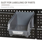 Gray labeled parts tray slot for chipboard screws on pegboard tool organizer