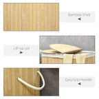 Natural bamboo laundry hamper with lift-up lid and integrated rope carry handle