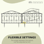 Black metal fence panel set showing two joined sections with stakes