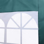 Close-up of dark green gazebo window panel with white PE grid sections