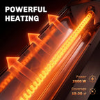 Infrared heating tube inside black patio heater, glowing orange