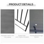 Grey gazebo roof canopy with polyester fabric cover, anchored feet, and drainage system