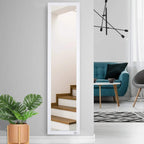 White full-length mirror with flat rectangular frame and reflective glass surface