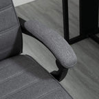 Grey fabric chair armrest and seat cushion with curved support detail