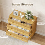 Oak 3-drawer dresser chest with top-open storage, ribbed drawer fronts and knobs