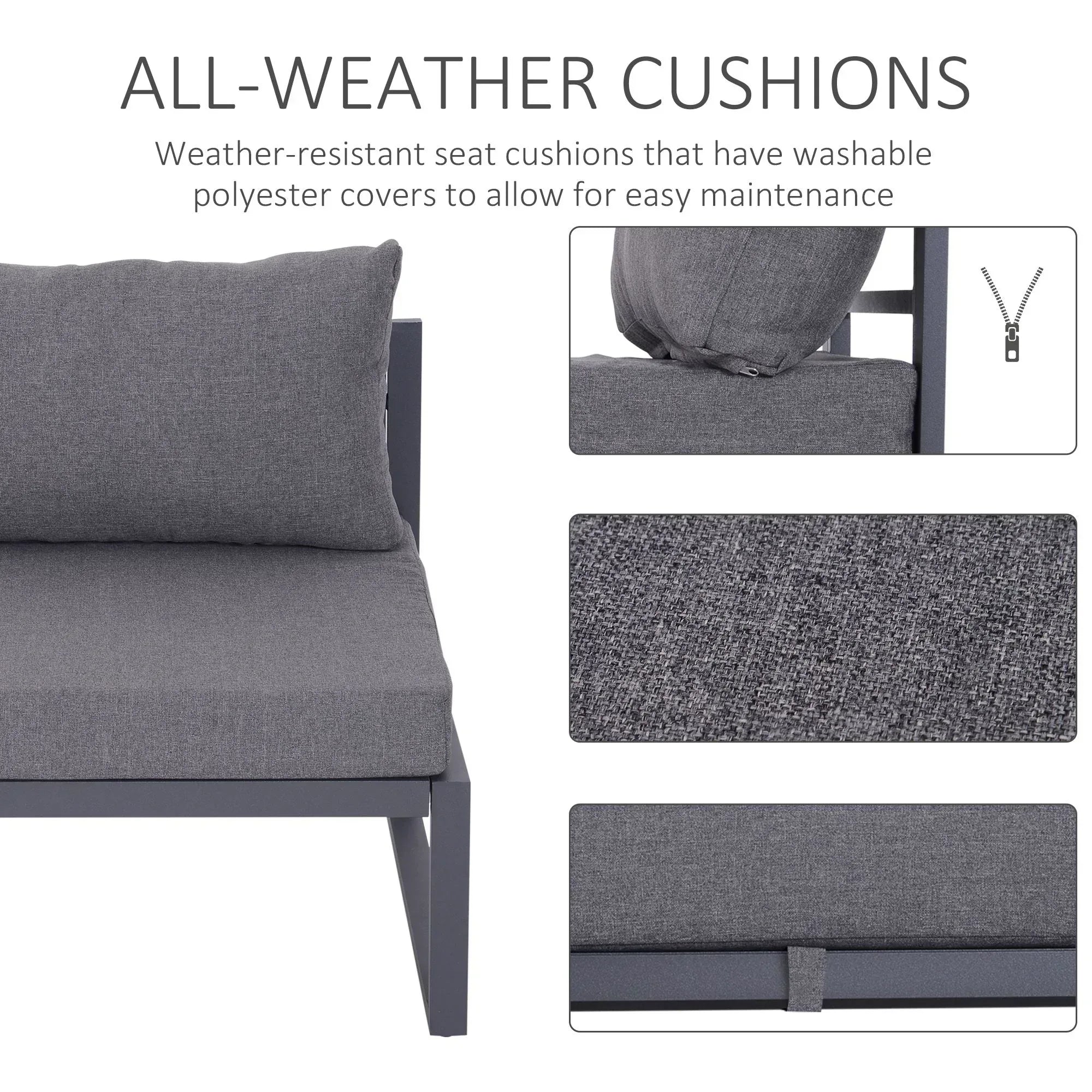 6 PCs Outdoor Indoor Sectional Sofa Set Thick Padded Cushions Aluminium Frame 5 Seaters 1 Coffee Table Footrest Grey - Bobobiy