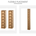 Natural wood tower media shelf unit with open compartments for flexible placement