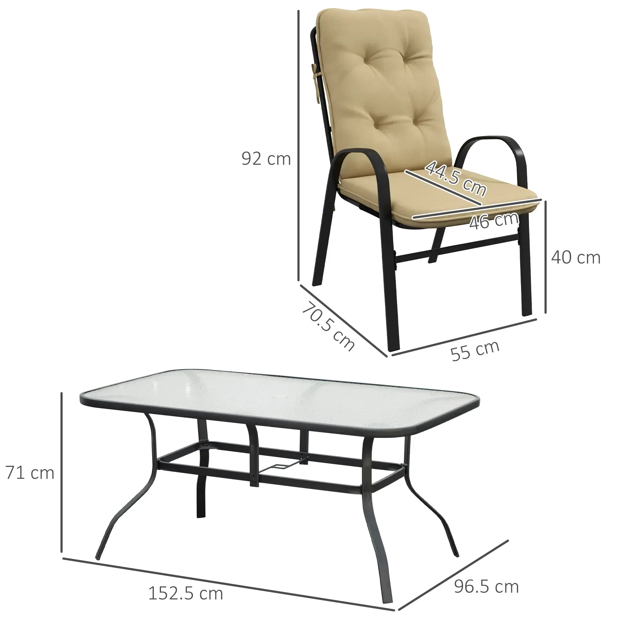 Seven-Piece Garden Dining Set with Cushions - Beige - Bobobiy