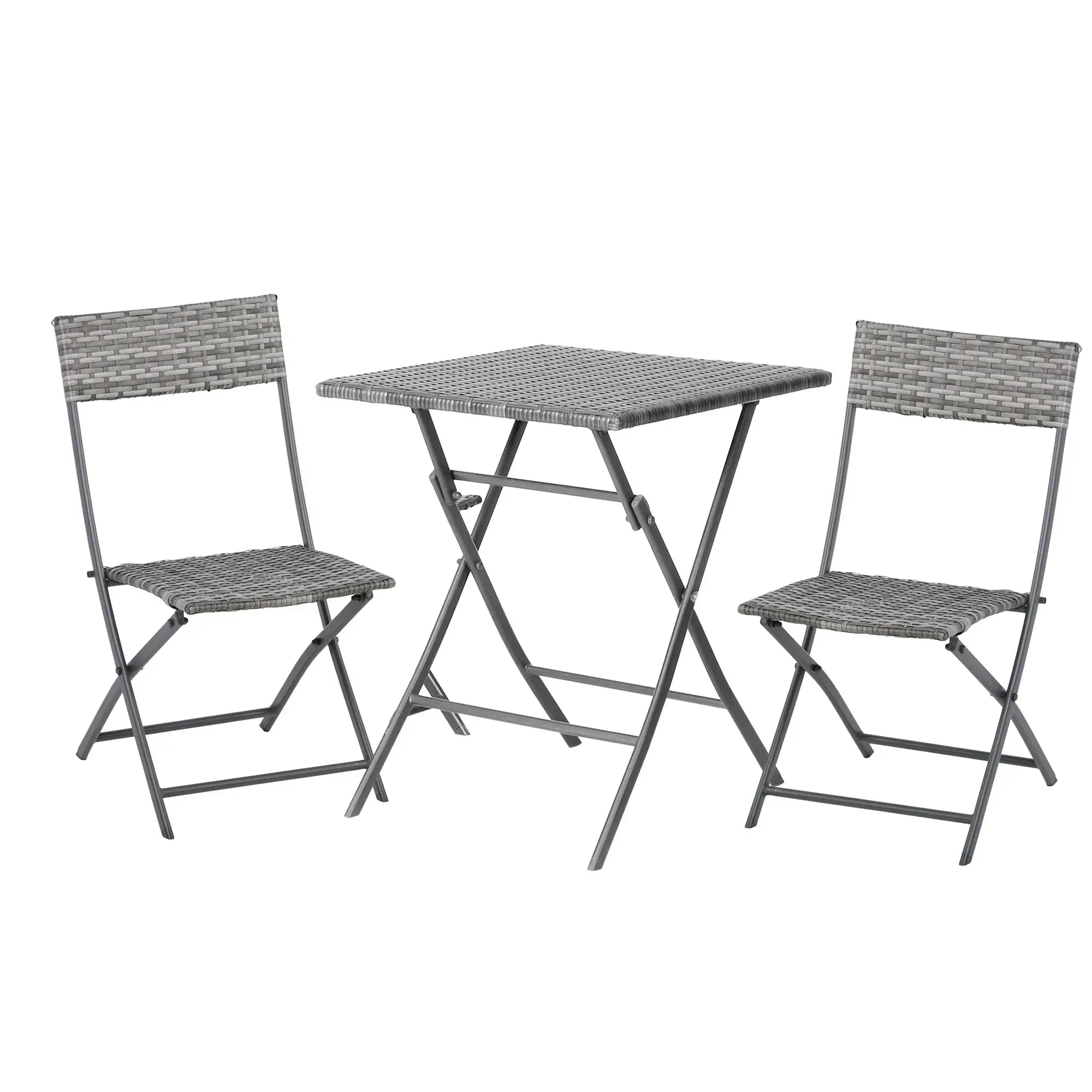 2-Seater Chair Bistro Set Garden Patio Table & Chair Black Rattan Furniture Grey - Bobobiy