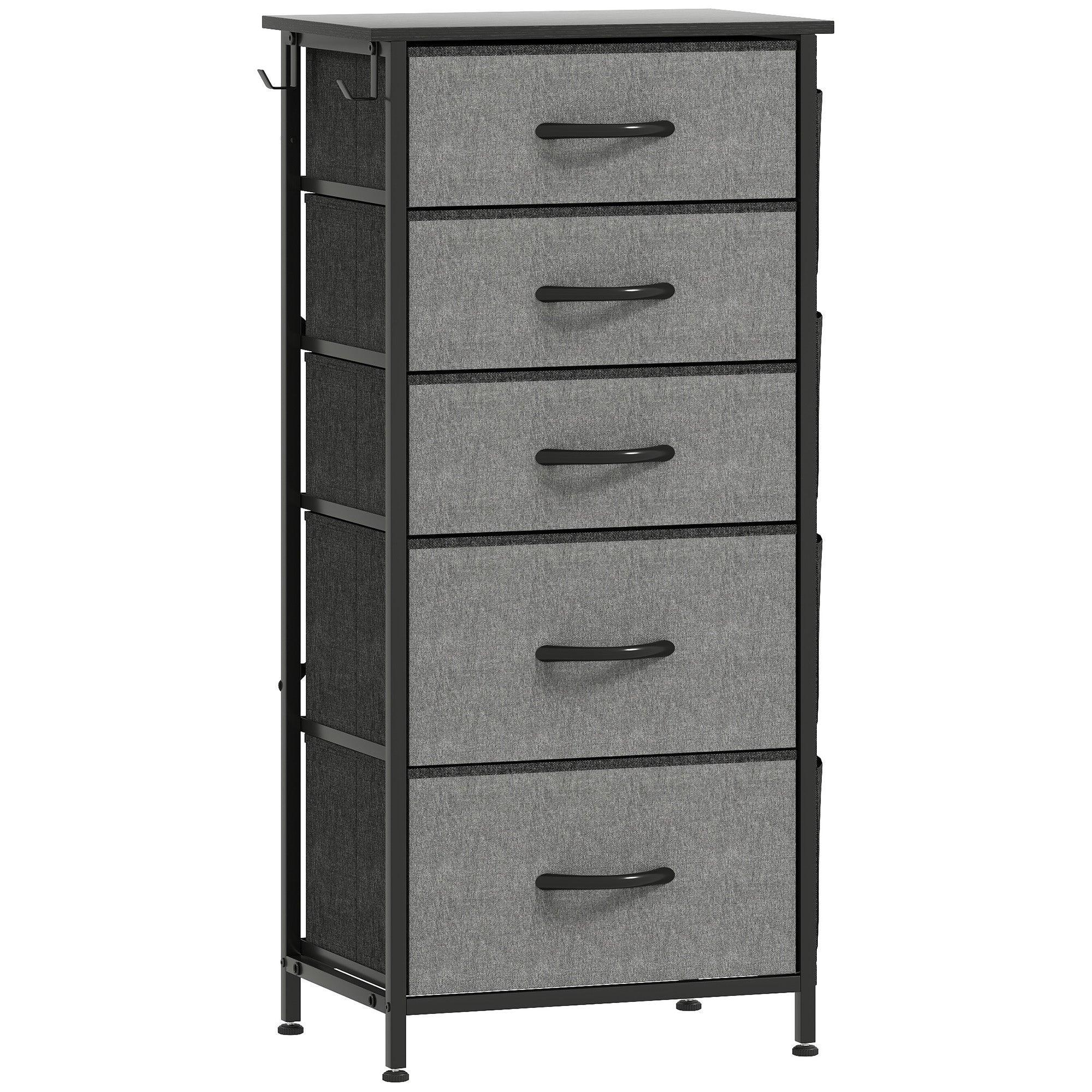 Chest of Five Fabric Drawers - Charcoal Grey - Bobobiy